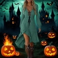 thumbnail image 1 of Womens Halloween Gothic Dresses Long Sleeve V Neck Lace Up Irregular Hem Fashion Solid Color Flowy Festival Outfit Army Green S, 1 of 7
