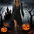 thumbnail image 1 of Womens Halloween Gothic Dresses Long Sleeve V Neck Lace Up Irregular Hem Fashion Solid Color Flowy Festival Outfit Black L, 1 of 7