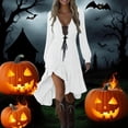thumbnail image 1 of Womens Halloween Gothic Dresses Long Sleeve V Neck Lace Up Irregular Hem Fashion Solid Color Flowy Festival Outfit White L, 1 of 7