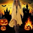 thumbnail image 1 of Womens Halloween Gothic Dresses Long Sleeve V Neck Lace Up Irregular Hem Fashion Solid Color Flowy Festival Outfit Yellow XL, 1 of 7