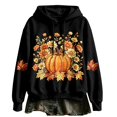 thumbnail image 1 of Womens Halloween Graphic Pullover Oversized Drawstring Long Sleeve Tops Fall Floral Pumpkin Maple Leaf Graphic Hoodies Casual Sweatshirt, 1 of 2
