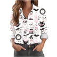 thumbnail image 1 of Womens Halloween Graphic Shirts Pumpkin Witch Print V Neck Tops | 2026 Casual Fall 3/4 Sleeve T Shirts,Funny Halloween Graphic Costume,Fall Festival Events,Halloween Party,Happy Halloween, 1 of 7