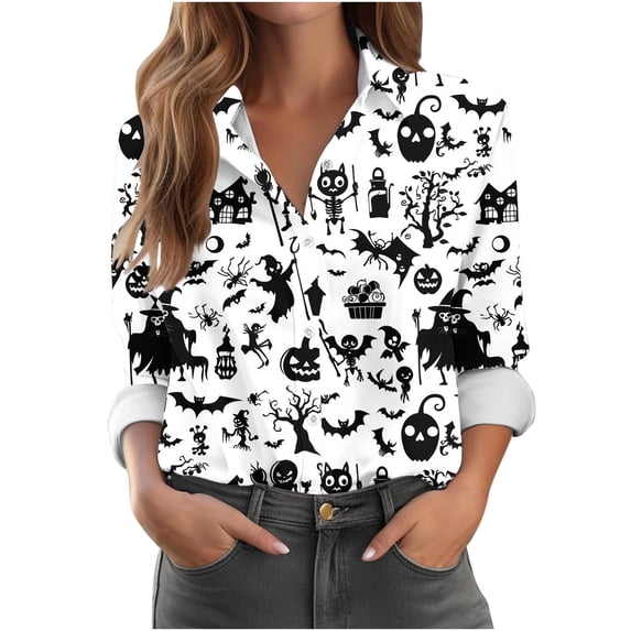 Womens Halloween Graphic Shirts Pumpkin Witch Print V Neck Tops | 2026 Casual Fall 3/4 Sleeve T Shirts,Funny Halloween Graphic Costume,Fall Festival Events,Halloween Party,Happy Halloween