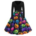 thumbnail image 1 of Womens Halloween Hepburn Dresses Moon Spider Webeb Crew Neck Spooky Hepburn Dresses Bat Pumpkin Long Sleeve Horror Hepburn Dress, L, 1 of 4