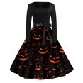 thumbnail image 1 of Womens Halloween Hepburn Dresses Witch Hat Castle Long Sleeve Spooky Hepburn Dresses Pumpkin Bat Round Neck Funny Hepburn Dress, L, 1 of 5