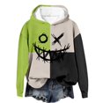 thumbnail image 1 of Womens Halloween Hoodies Patchwork Pumpkin Graphic No Pocket Sweatshirt Long Sleeve Pullover Tops Fall Winter Warm Green L, 1 of 3