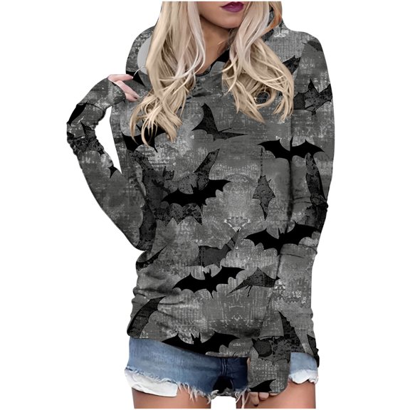 Womens Halloween Hoodies Plus Size Trendy Pumpkin Printed Casual Loose Long Sleeve Soft Comfy Pullover Tops,Dark Gray 1,4XL