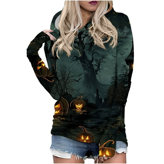 Womens Halloween Hoodies Plus Size Trendy Pumpkin Printed Casual Loose Long Sleeve Soft Comfy Pullover Tops,Dark Gray 2,4XL
