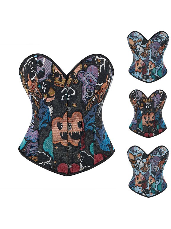 Womens Halloween Jacquard Corset Top Boned Bustier Waist Trainer Tummy Control Comfortable Shapewear Blue S