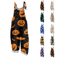 thumbnail image 1 of Womens Halloween Jumpsuits Cute Print Baggy Casual Wide Leg Romper Tie Strap Cotton Linen Pants, 1 of 7