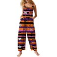 thumbnail image 1 of Womens Halloween Jumpsuits Pumpkin Skull Halter Backless Spooky Overalls Skeleton Bat Sleeveless Funny Rompers, 2XL, 1 of 5