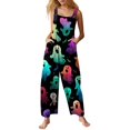 thumbnail image 1 of Womens Halloween Jumpsuits Skeleton Ghost Wide Leg Backless Spooky Rompers Candy Castle Halter Funny Overalls, S, 1 of 5