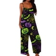thumbnail image 1 of Womens Halloween Jumpsuits Witch Hat Bat Halter Backless Horror Rompers Skull Ghost Wide Leg Funny Overalls, M, 1 of 5