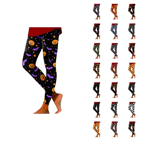 Womens Halloween Leggings Elastic High Waist Funny Print Slim Fit Lifting Tights Pants Workout Yoga Pants