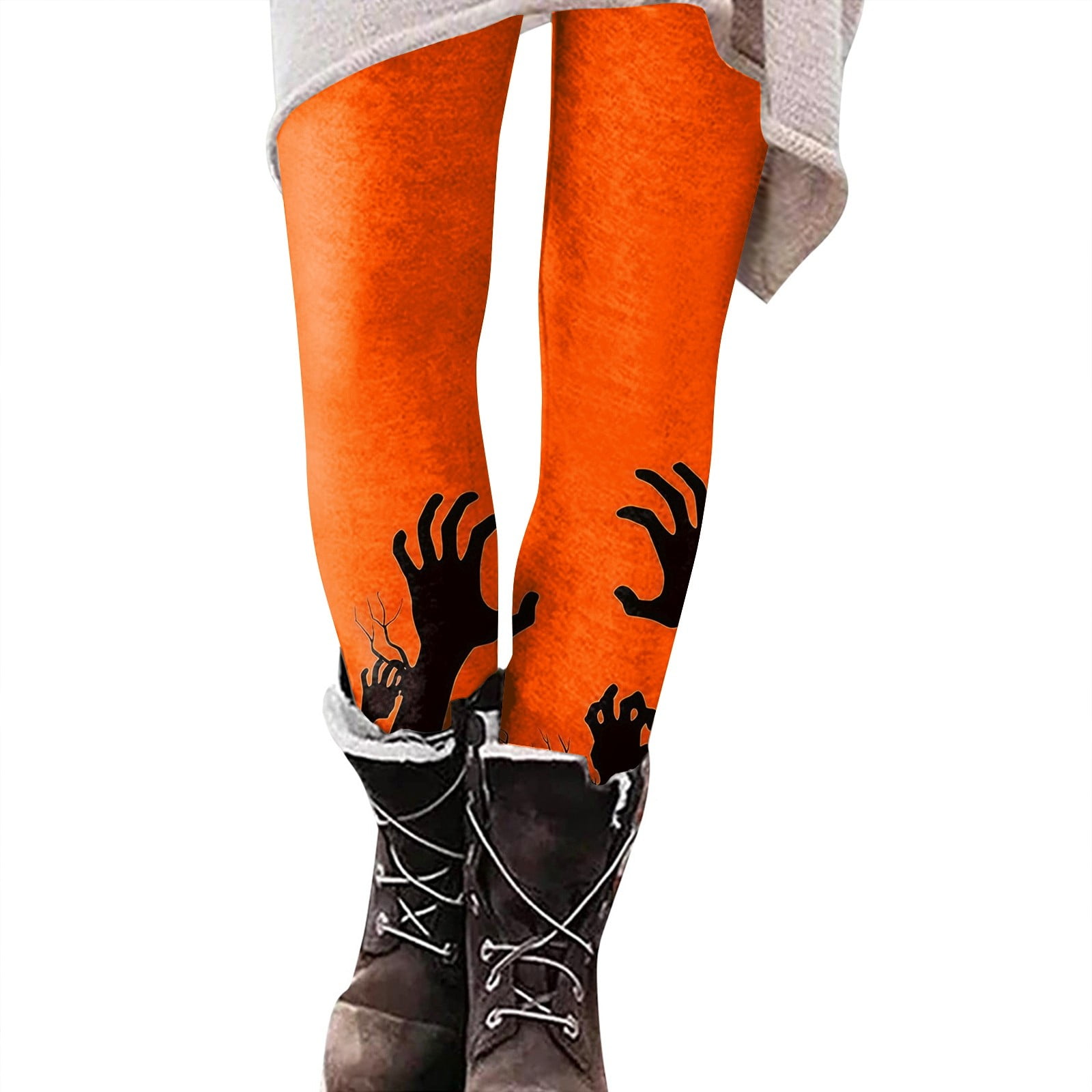 Womens Halloween Leggings Pumpkin Bats Print Tight Pants Stretch Butt