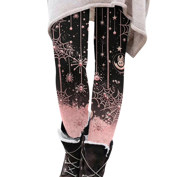 Womens Halloween Leggings Spooky Spider Web Print Stretch Yoga Pants High Waist Fall 2026 Casual Tights Holiday Party Costume Workout Pants,XL,Pink