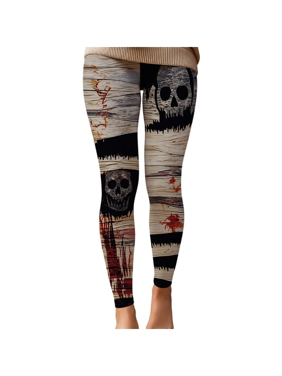Womens Halloween Leggings Stretch Cute Skull Graphic Print High Waist Yoga Pants