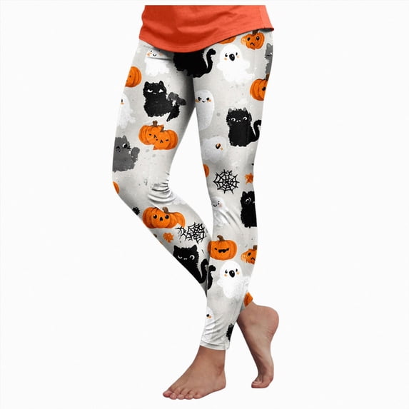 Womens Halloween Leggings with Demon Printed High Waist Workout Plus Size Gym Athletic Running Yoga Pants,demon print leggings(Light Gray,S)