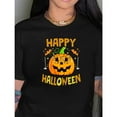 thumbnail image 1 of Womens Halloween Lettering Graphic Tee Casual T Shirt Tops Short Sleeve Round Neck Cotton Black S-5XL, 1 of 5