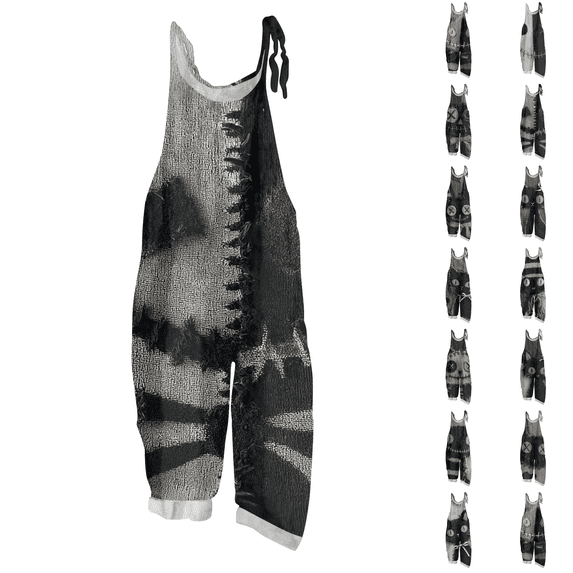 Womens Halloween Linen Jumpsuits Plus Size Sleeveless Floral Print Loose Wide leg Rompers