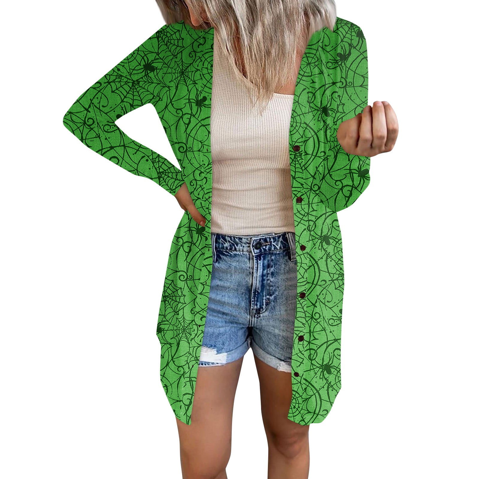 Womens Halloween Long Sleeve Cardigan Knit Sweater Pumpkin Ghost