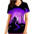 thumbnail image 1 of Womens Halloween Nurses Medical Scrub Tops V Neck Short Sleeve Printed Shirts Comfy Nurse Uniform with Pockets, 1 of 4