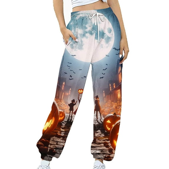 Womens Halloween Outfit Cotton Sweatpants Midweight Warm Cozy Elastic Waist Drawstring Loose Sports Pants (S, Multicolor 11)