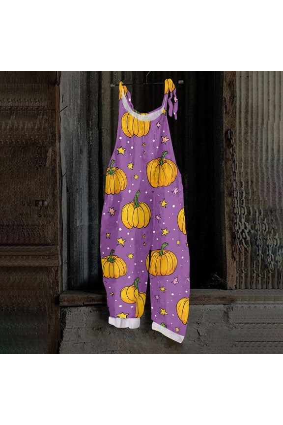 Womens Halloween Overalls Skeleton Candy Sleeveless Backless Horror Overalls Bat Ghost Wide Leg Spooky Jumpsuits, 2XL