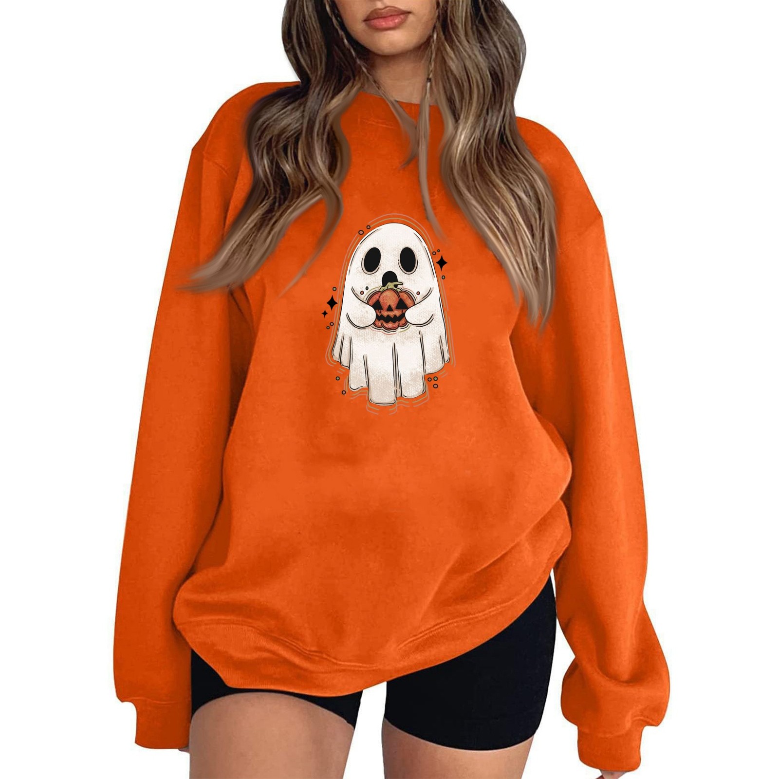 Womens Halloween Oversized Sweatshirt Cute Ghost Graphic Pullover