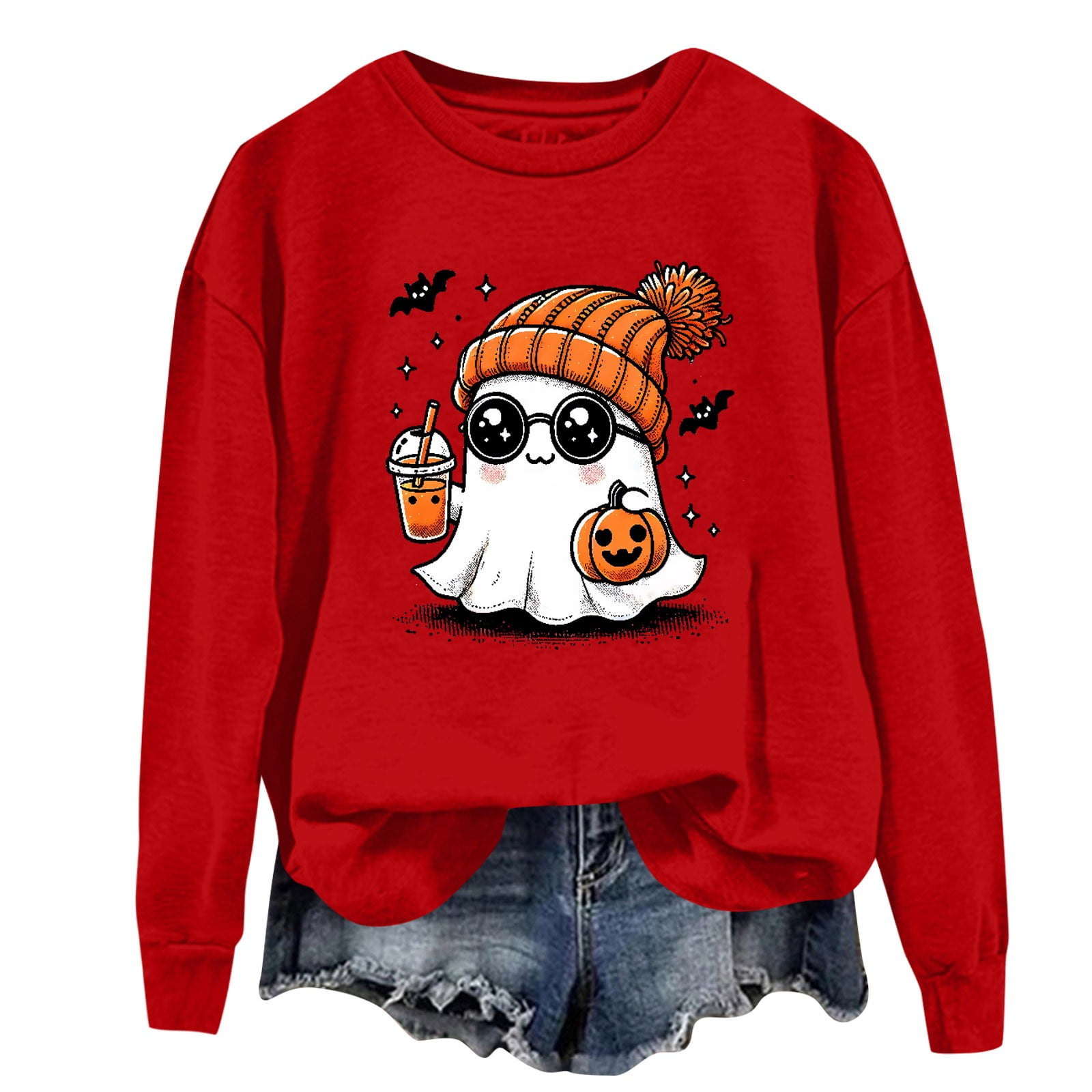 Womens Halloween Oversized Sweatshirt Cute Ghost Graphic Pullover
