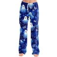 thumbnail image 1 of Womens Halloween Pajama Pants Candy Pumpkin Elastic High Waist Horror Sleep Pants Ghost Spider Web Drawstring Spooky Pajama Pants, 2XL, 1 of 5