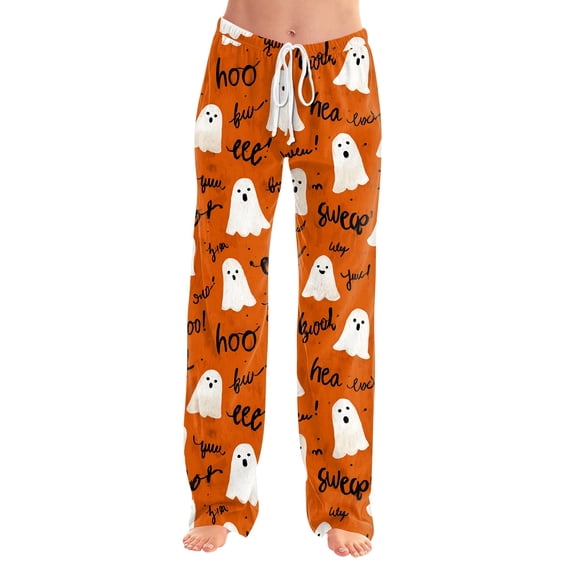 Womens Halloween Pajama Pants Casual Drawstring High Waist Pjs Pumpkin Print Graphic Straight Leg Loungewear Bottoms