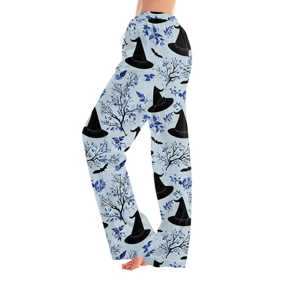 Womens Halloween Pajama Pants Elastic Waist Drawstring Lounge Sleep Bottoms Relaxed Fit Straight Leg Full Length Comfy Pjs Everyday Home Wear with Adjustable Waist Blue 3XL