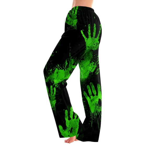 Womens Halloween Pajama Pants Elastic Waist Drawstring Lounge Sleep Bottoms Relaxed Fit Straight Leg Full Length Comfy Pjs Everyday Home Wear with Adjustable Waist Green XL