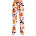thumbnail image 1 of Womens Halloween Pajama Pants Loose Fit Sleep Lounge Bottoms Full Length Straight Leg Pull On Pajamas Elastic Waist No Drawstring Soft Homewear Orange L, 1 of 6