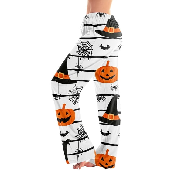 Womens Halloween Pajama Pants Pumpkin Print Casual Elastic Waist Pjs Lounge Bottoms