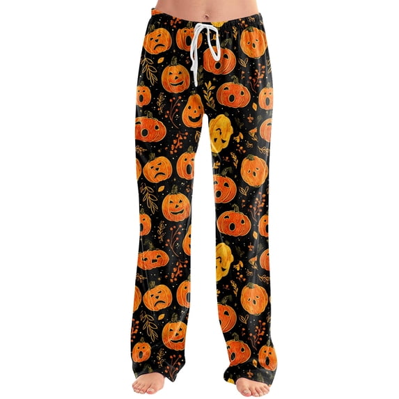 Womens Halloween Pajama Pants Skeleton Candy Drawstring Funny Sleep Pants Spider Web Bat Elastic High Waist Spooky Pajama Pants, 2XL