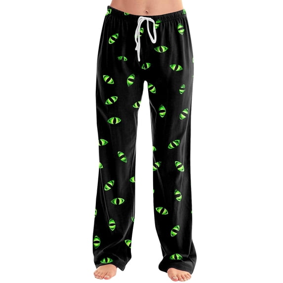 Womens Halloween Pajama Pants Soft Drawstring High Waist Sleepwear Pant Pumpkin Print Graphic Straight Leg Loungewear Bottoms