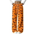 thumbnail image 1 of Womens Halloween Pajama Pants Soft Flannel Funny Bat Print Pj Bottoms | Halloween Costumes Women, Drawstring Waist, Straight Wide Leg, Cute Ghost Print, Loose Fit, Lounge, for Sleep Earthy Yellow,XL, 1 of 6