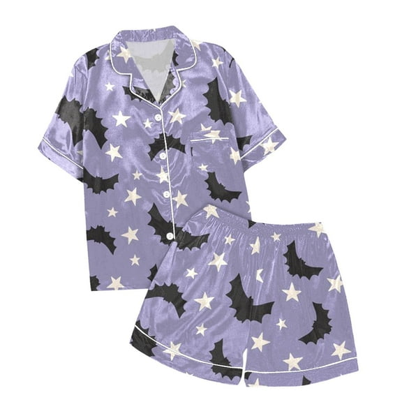 Womens Halloween Pajama Set Weightless Cloud Like Ghost Graphic Button Down Short Sleeve Shirts and Shorts 2 Piece Nightwear Relaxed Fit Women's Sleepwear