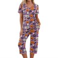 thumbnail image 1 of Womens Halloween Pajama Sets Halloween Active 2 Piece Set Women Sleepwear Short Sleeve Top and 7/8 Pants for Light Exercise, Lounge, Parties Purple Pink S, 1 of 5