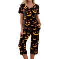 thumbnail image 1 of Womens Halloween Pajama Sets Halloween Active 2 Piece Set Women Sleepwear Short Sleeve Top and 7/8 Pants for Light Exercise, Lounge, Parties Black L, 1 of 5