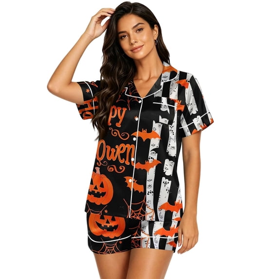 Womens Halloween Pajama Sets Short Sleeve Graphic Pajamas Nightwear