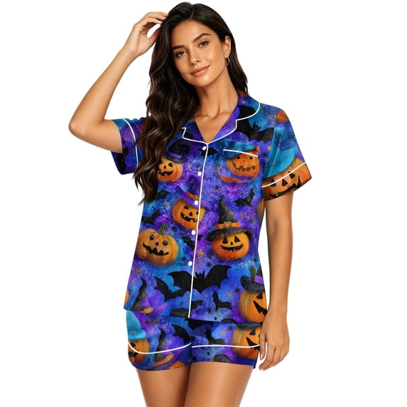 Womens Halloween Pajama Sets Short Sleeve Graphic Pajamas Nightwear