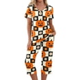 thumbnail image 1 of Womens Halloween Pajamas 2-Piece Halloween Pj Set Short Sleeve Top and 7/8 Pants Casual Outfit for Parties and Daily Wear Ginger 3XL, 1 of 5