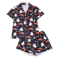 thumbnail image 1 of Womens Halloween Pajamas 2 Piece Set Cute Print Smooth Short Sleeve Notch Collar Button Shirt and Shorts Relaxed Fit Cute Lounge Sets, 1 of 9