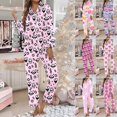 thumbnail image 1 of Womens Halloween Pajamas Casual Full Theme Printed 2 Pc Long Sleeve Pocket Button Down Lapel Shirts Loose Pants Soft Fall Winter Sleepwear Silk Comfy Loungewear Sets Woman E XXL, 1 of 6