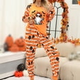 thumbnail image 1 of Womens Halloween Pajamas Casual Full Theme Printed Long Sleeve Crew Neck Pullover Tshirts Loose Pants Soft Fall Winter Nightwear Comfy 2 Pc Women's Loungewear Sets Orange M, 1 of 7