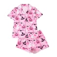 thumbnail image 1 of Womens Halloween Pajamas Long Sleeved Button Top Matching Lounge Pant Loose Casual Short Sleeve Top with Elastic Waist Shorts 2 Piece Loungewear Sleepwear, 1 of 3