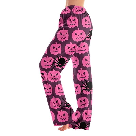 Womens Halloween Pajamas Pants Ladies Pumpkin Spider Pajama Cute Soft Long Bottoms Fall Elastic Waist Lounge Pants M